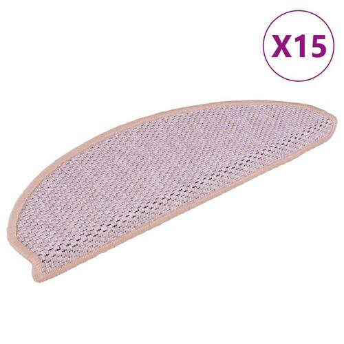 Selvklæbende trappemåtter 15 stk. 65x21x4 cm sisal-look lyserød