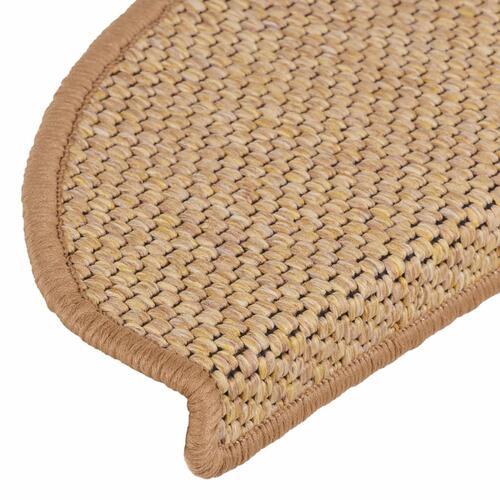 Selvklæbende trappemåtter 15 stk. 65x21x4 cm sisalfarvet