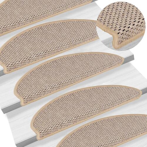 Selvklæbende trappemåtter 15stk. 65x21x4cm sisal-look lys beige