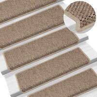 Selvklæbende trappemåtter 15stk. 65x21x4cm sisal-look sandfarve