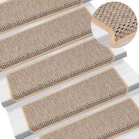Selvklæbende trappemåtter 15stk. 65x21x4cm sisal-look lys beige