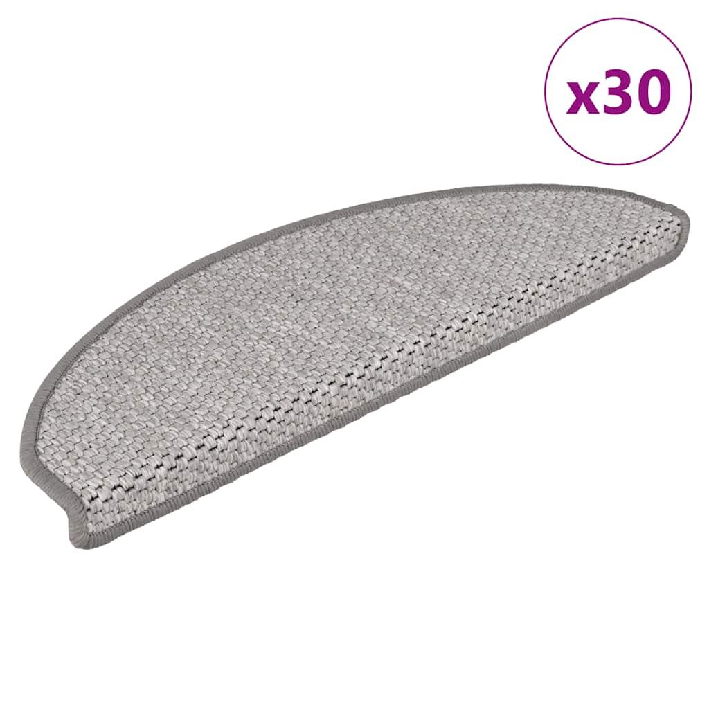 Selvklæbende trappemåtter 30 stk. 65x21x4 cm sisal-look platina