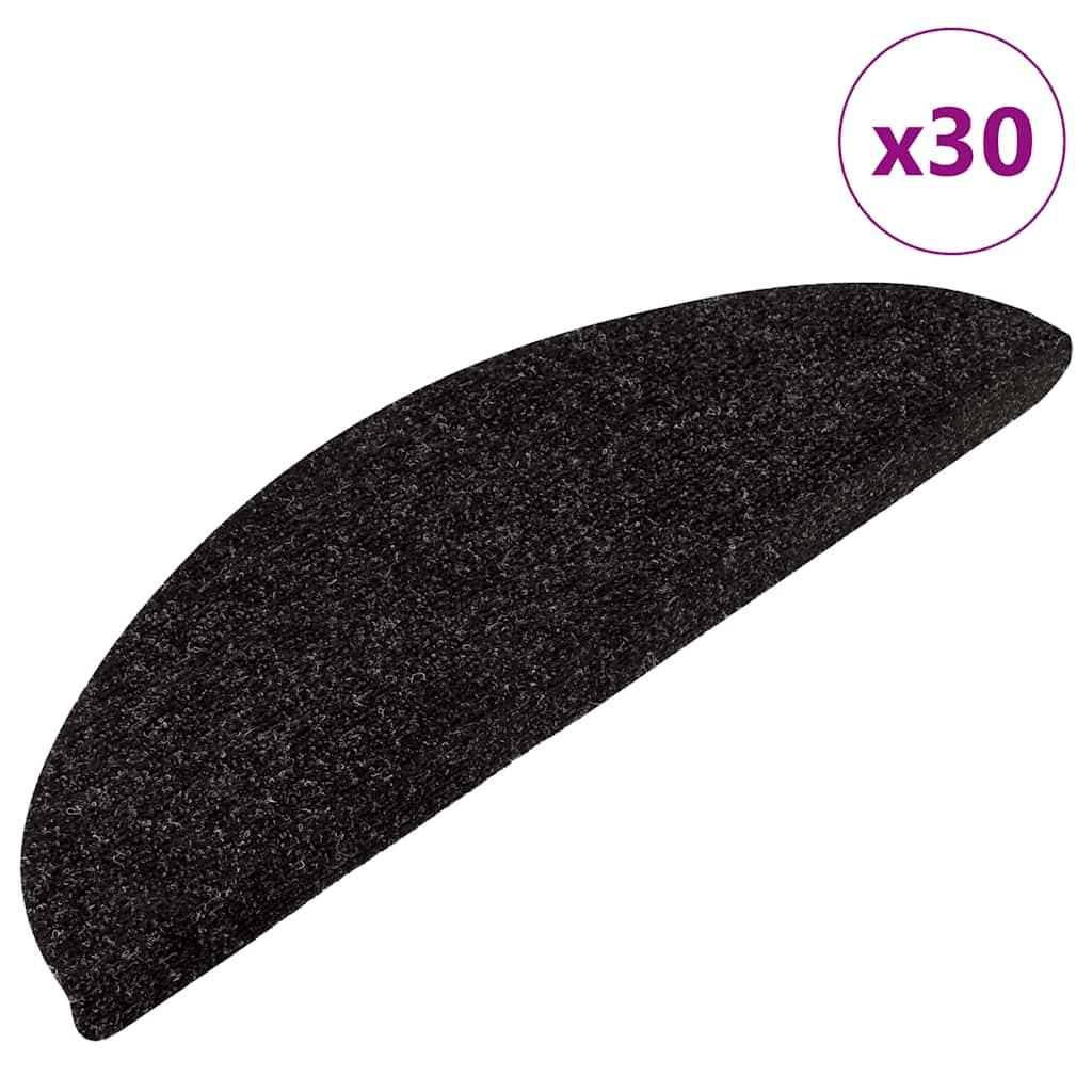 Selvklæbende trappemåtter 30 stk. 56x17x3 cm sort