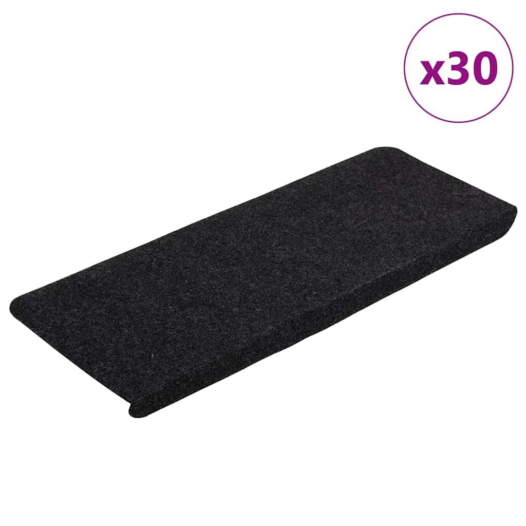 Selvklæbende trappemåtter - 30 stk., 65 × 24,5 × 3,5 cm, sort