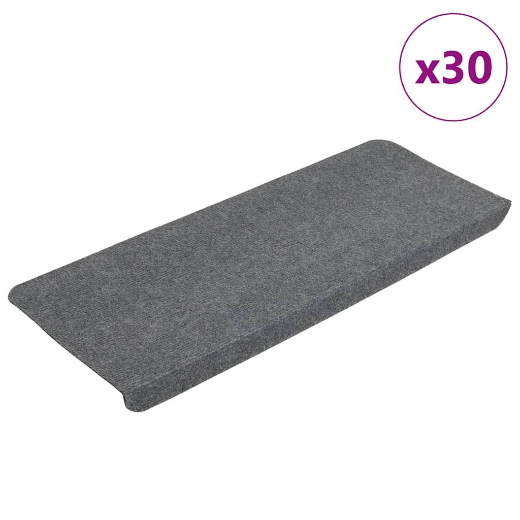 Selvklæbende trappemåtter - 30 stk., grå, 65 × 24,5 × 3,5 cm