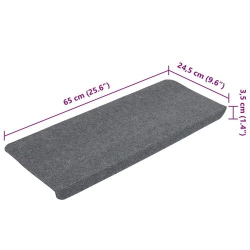 Selvklæbende trappemåtter 15 stk. 65x24,5x3,5 cm grå
