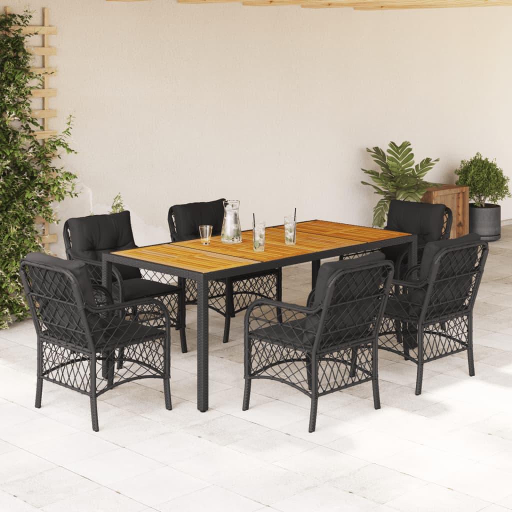Bistrosæt Til Haven 3 Dele Med Hynder Polyrattan - 6 / Sort / 190 cm bordlængde