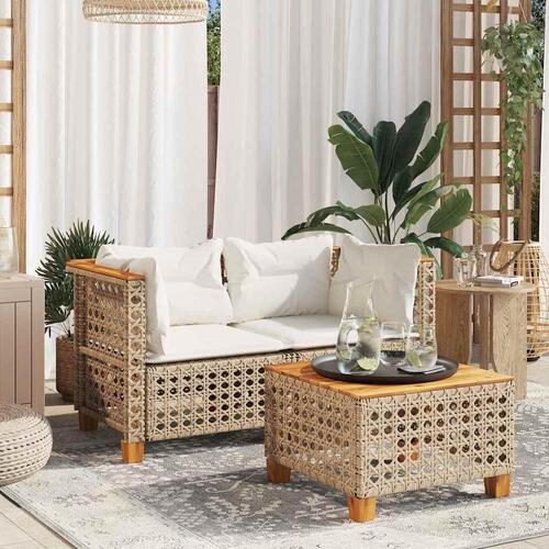 Hjørnemoduler til havesofa 2 stk. med hynder polyrattan beige