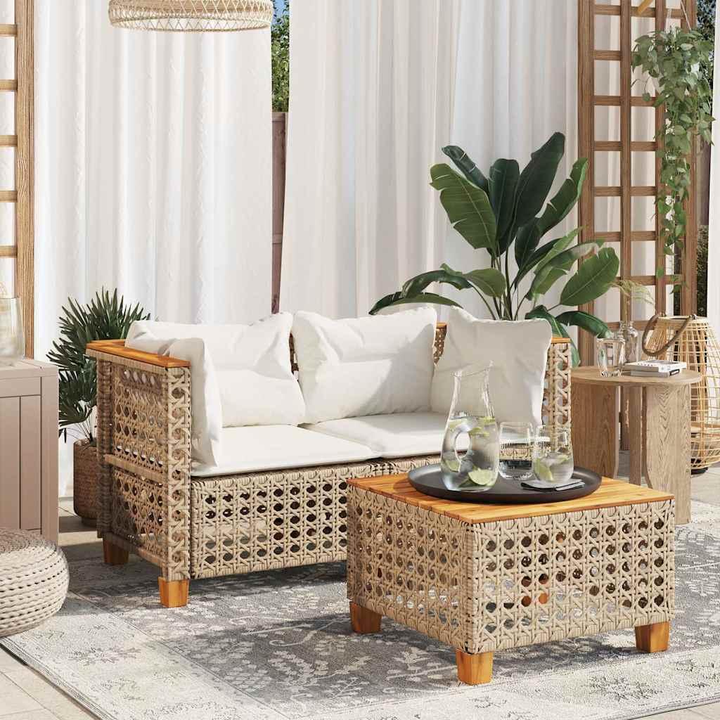 Hjørnemoduler til havesofa 2 stk. med hynder polyrattan beige