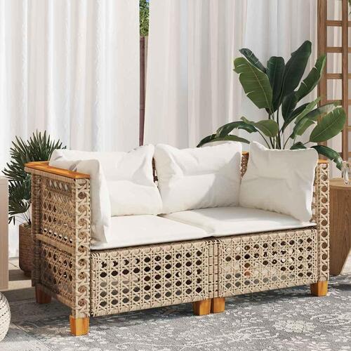 Hjørnemoduler til havesofa 2 stk. med hynder polyrattan beige