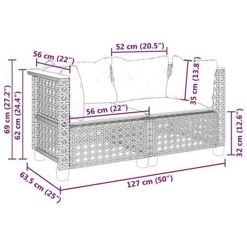 Hjørnemoduler til havesofa 2 stk. med hynder polyrattan beige
