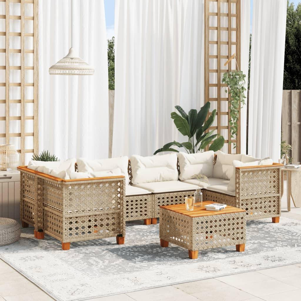 Sofasæt Til Haven 7 Dele Med Hynder Polyrattan - Beige / Vævning i linjer
