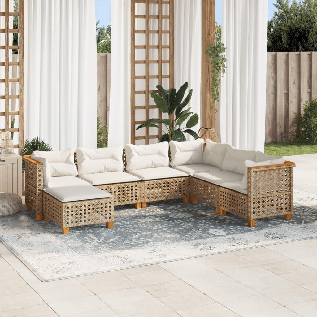 Sofasæt Til Haven 8 Dele Med Hynder Polyrattan Beige - hulvævning / Uden bord