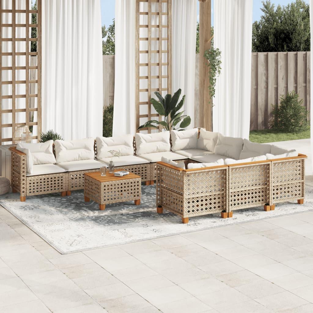 Sofasæt Til Haven 11 Dele Med Hynder Polyrattan Beige - hulvævning / Med bord