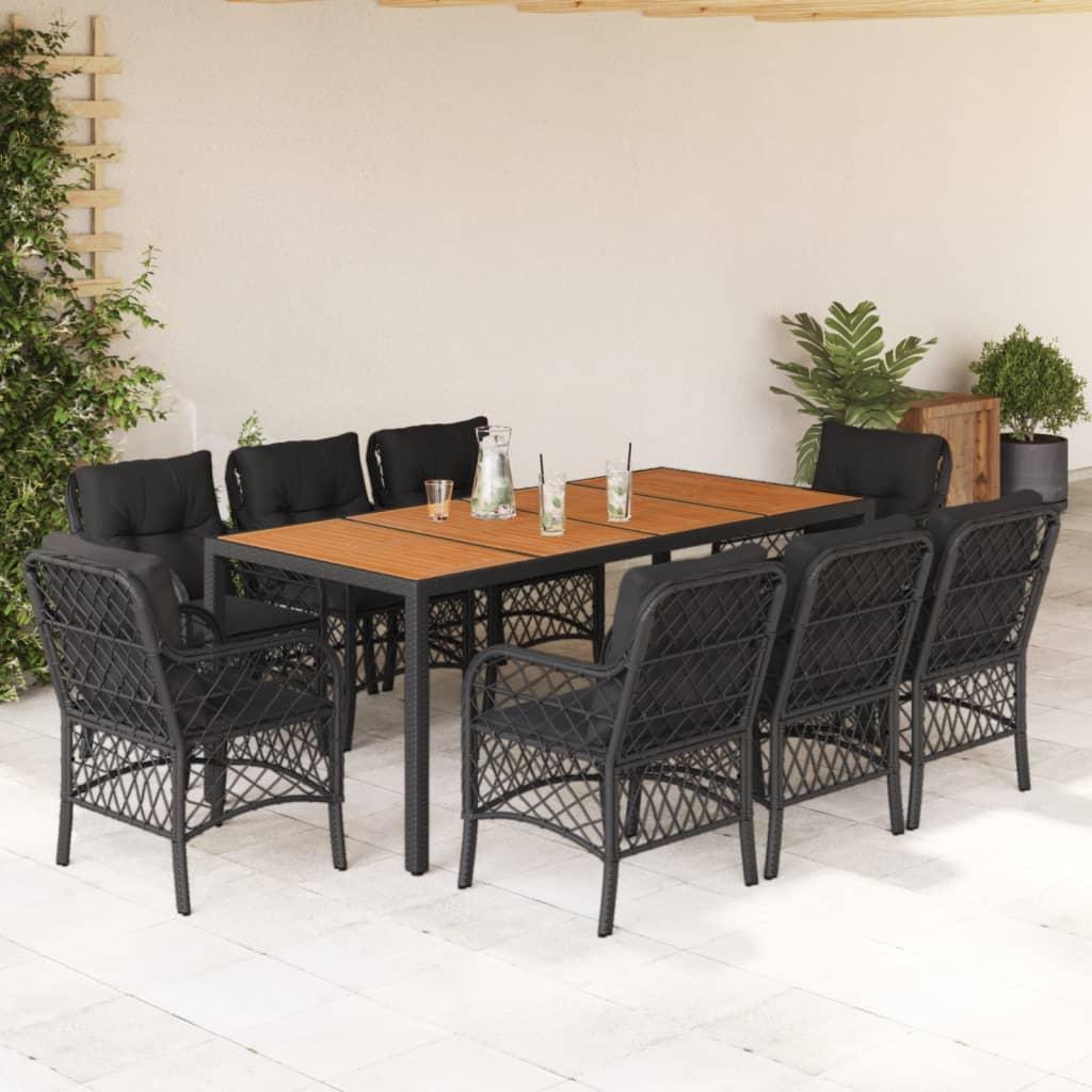 Bistrosæt Til Haven 3 Dele Med Hynder Polyrattan - 8 / Sort / 190 cm bordlængde