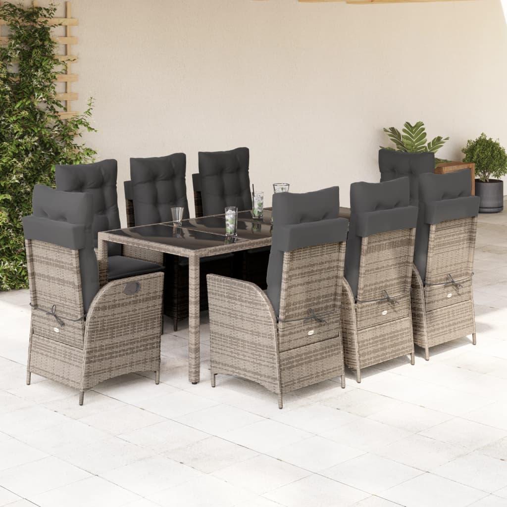 Spisebordssæt Til Haven 5 Dele Med Hynder Polyrattan Grå - 8 / Uden fodskammel / 190 x 90 x 75 cm