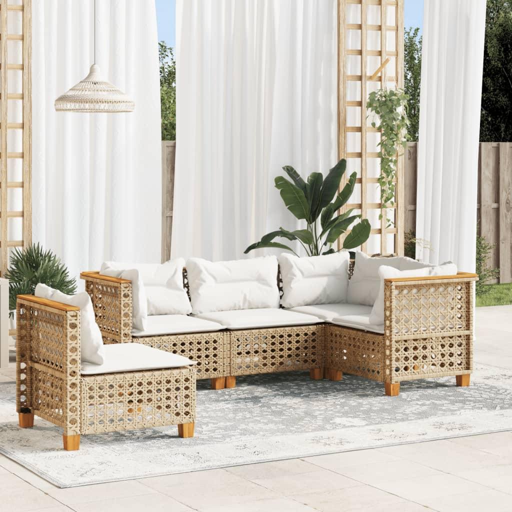 Sofasæt Til Haven 6 Dele Med Hynder Polyrattan Beige - hulvævning / Uden bord