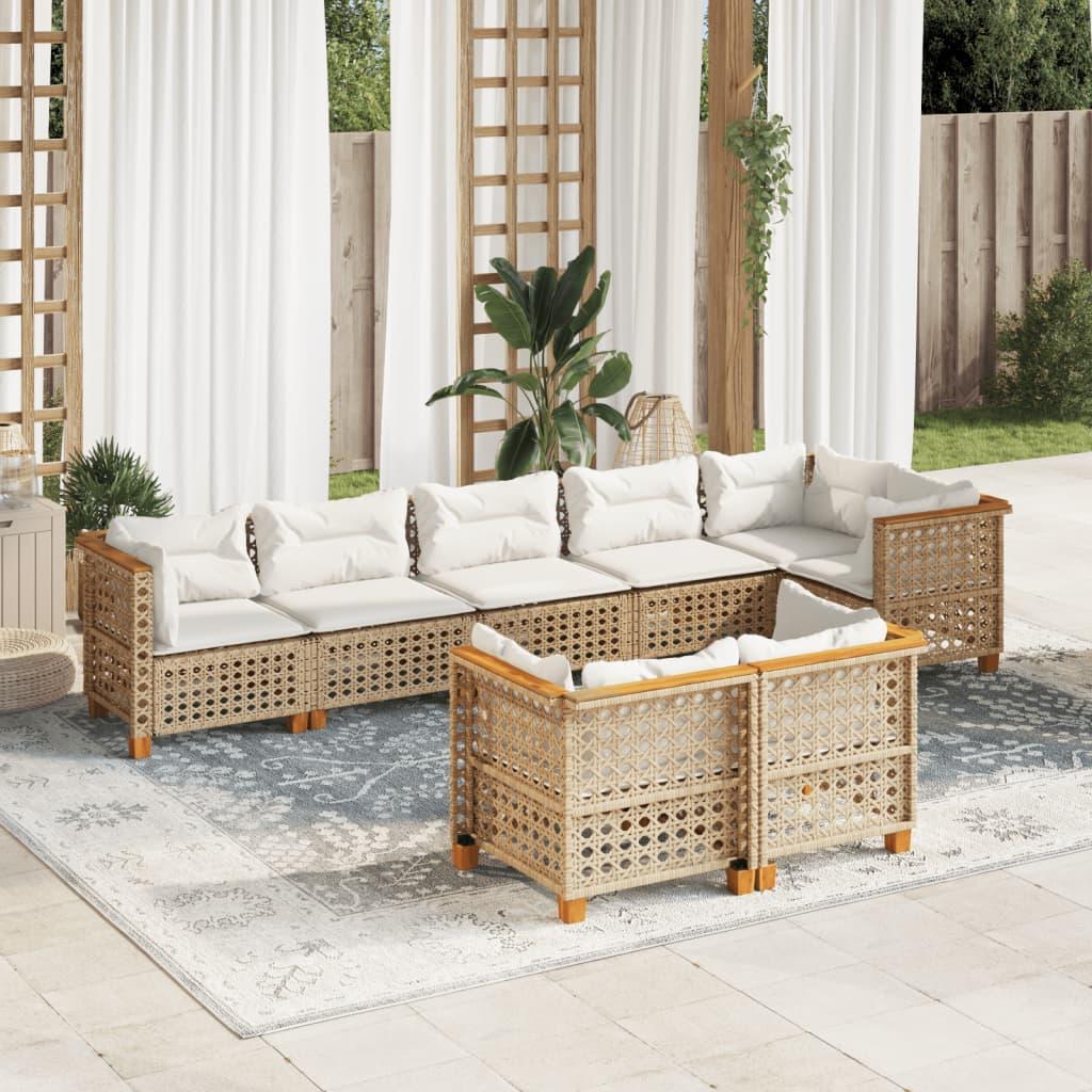 Sofasæt Til Haven 9 Dele Med Hynder Polyrattan Beige - hulvævning / Uden bord