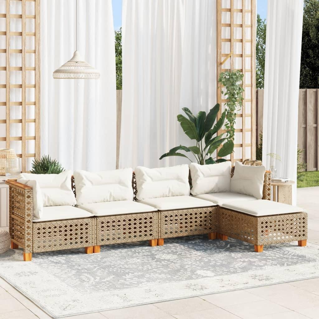 Sofasæt Til Haven 5 Dele Med Hynder Polyrattan Beige - hulvævning / Uden bord