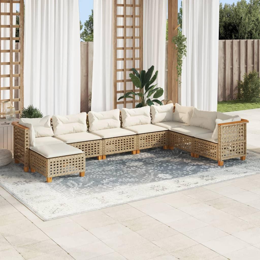 Sofasæt Til Haven 8 Dele Med Hynder Polyrattan Beige - hulvævning / Uden bord