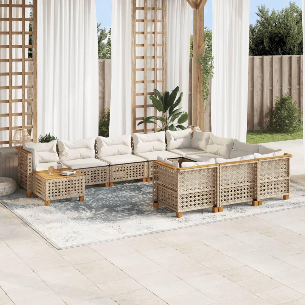 Loungesæt Til Haven 11 Dele Med Hynder Polyrattan - Beige / Vævning i linjer