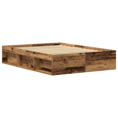 Sengestel 135x190 cm i konstrueret træ - antikt træ, med opbevaring