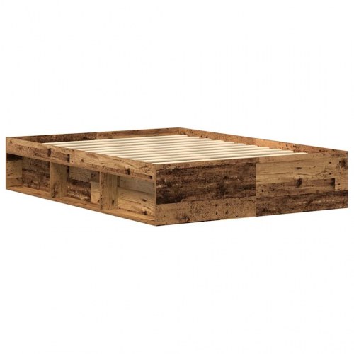 Sengestel 135x190 cm i konstrueret træ - antikt træ, med opbevaring