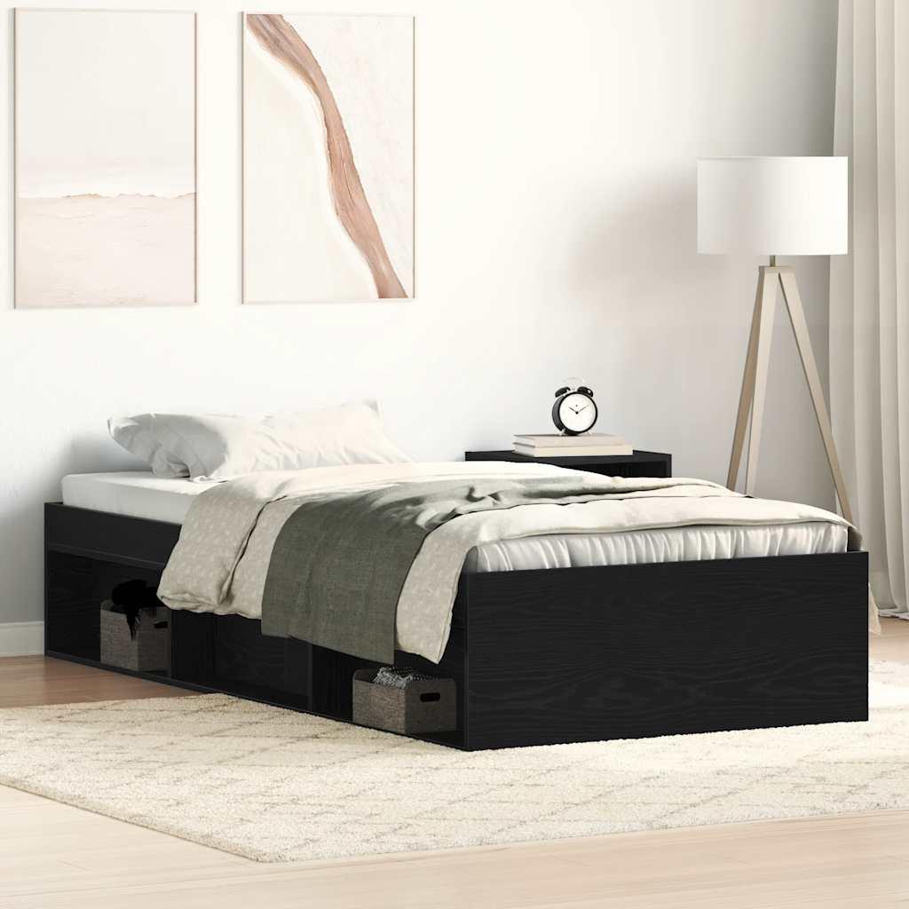 Sengeramme 90x200 cm uden madras konstrueret træ sort eg