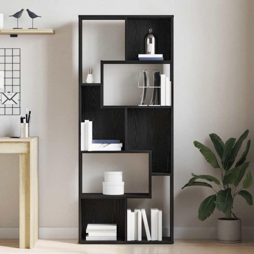 Bogreol 67×24×161 cm i konstrueret træ - sort egetræsfarve