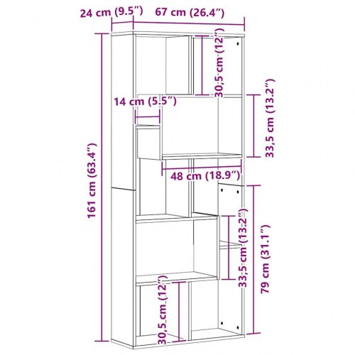 Bogreol 67×24×161 cm i konstrueret træ - sort egetræsfarve