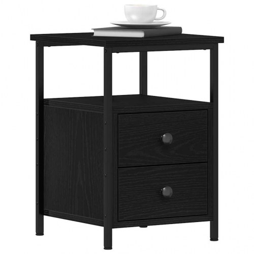 Sengebord med 2 skuffer - 34 × 35,5 × 50 cm, sort egetræslook