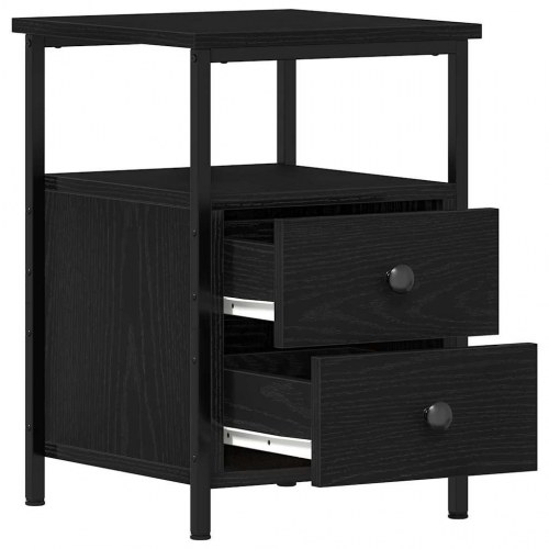 Sengebord med 2 skuffer - 34 × 35,5 × 50 cm, sort egetræslook