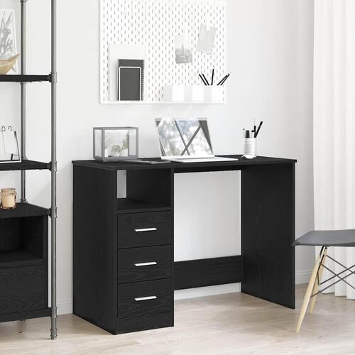 Skrivebord m. skuffer 102x50x76 cm konstrueret træ sort egetræ