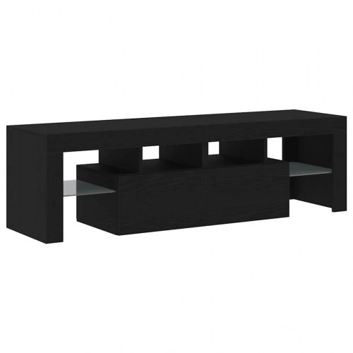 Tv-bord med LED-lys - 140×36,5×40 cm i sort eg, konstrueret træ