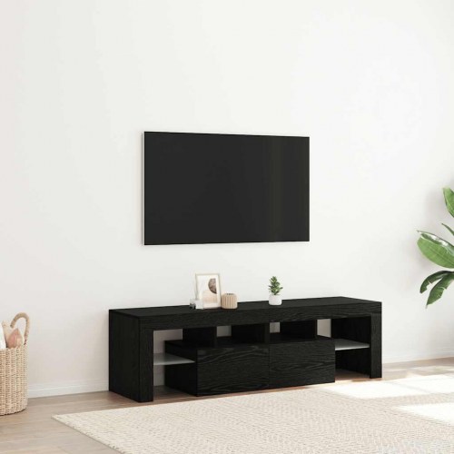 Tv-bord med LED-lys - 140×36,5×40 cm i sort eg, konstrueret træ