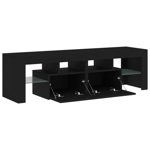Tv-bord med LED-lys - 140×36,5×40 cm i sort eg, konstrueret træ