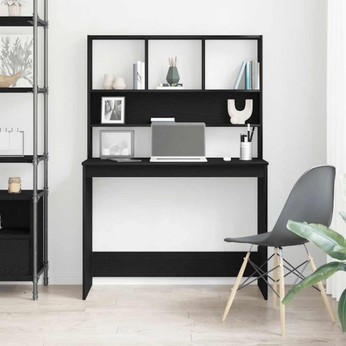 Skrivebord m. hylder 102x45x148 cm konstrueret træ sort egetræ