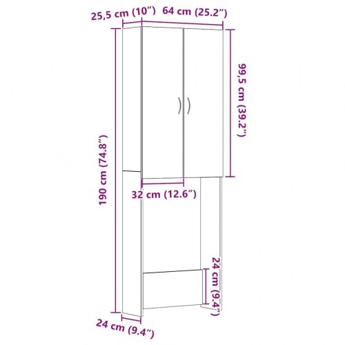 Vaskemaskineskab 64 × 25,5 × 190 cm - sort egetræsfarve