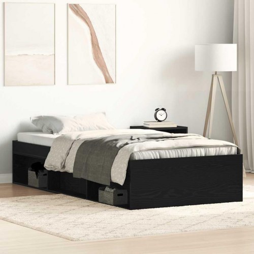 Sengeramme med opbevaring 90x190 cm - konstrueret træ, sort eg