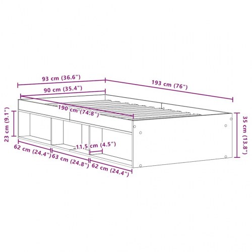 Sengeramme med opbevaring 90x190 cm - konstrueret træ, sort eg