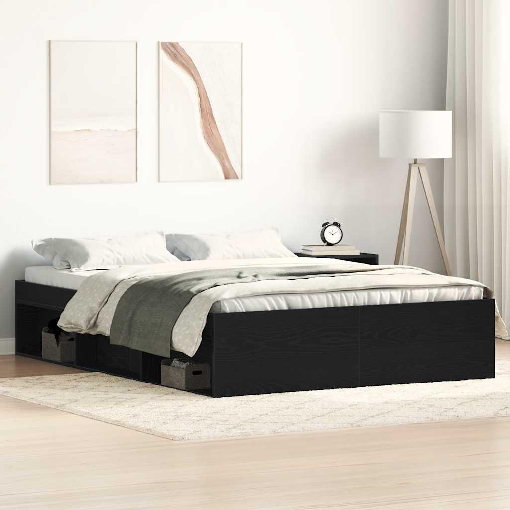 Sengestel Uden Madras Konstrueret Træ Sort Eg - 140 x 190 cm