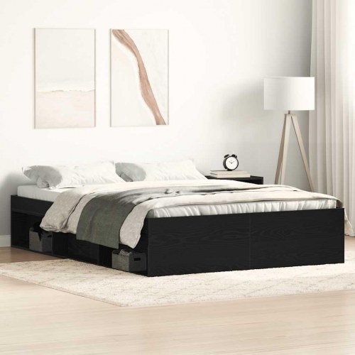 Sengestel med opbevaring 140x200 cm - konstrueret træ, sort eg
