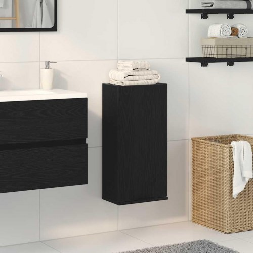 Vægmonteret badeværelsesskab - sort egetræ, 32×20×67 cm, konstrueret træ