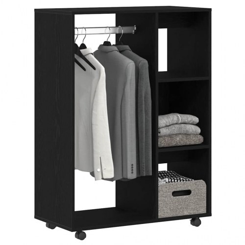 Åben garderobe med hylder og hjul - sort egetræ, 80×40×110 cm, konstrueret træ