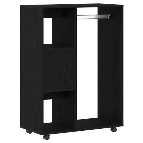 Åben garderobe med hylder og hjul - sort egetræ, 80×40×110 cm, konstrueret træ