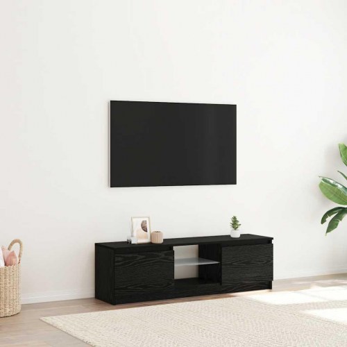 Tv-bord med LED-lys 120x30x36 cm konstrueret træ sort egetræ