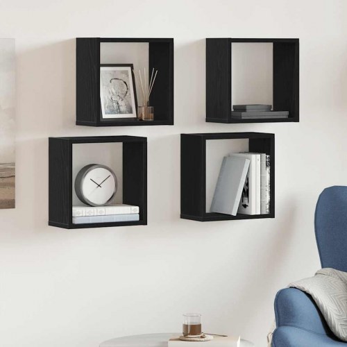 Væghylder kubeformede - 4 stk. 30×15×30 cm, konstrueret træ, sort eg