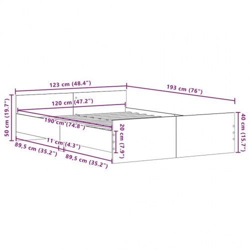 Sengestel uden madras 120 × 190 cm - konstrueret træ, sort eg