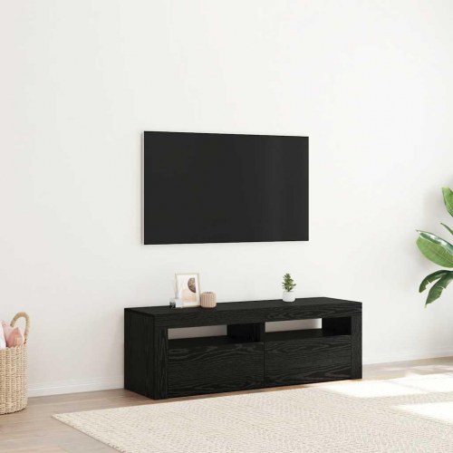 TV-bord med LED-lys 120 x 35 x 40 cm - sort egetræ