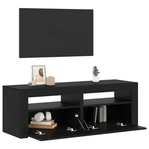 TV-bord med LED-lys 120 x 35 x 40 cm - sort egetræ